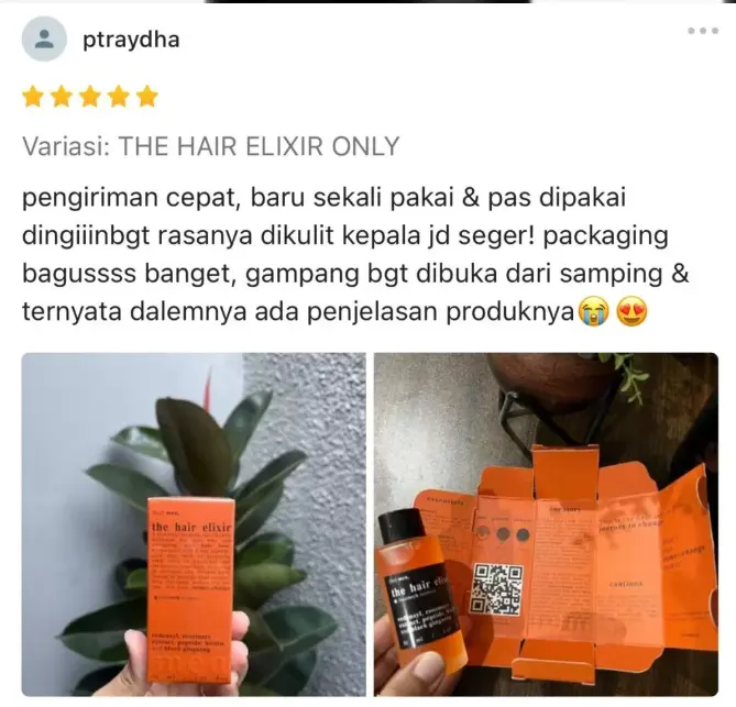 Ulasan pelanggan tentang sensasi dingin The Hair Elixir